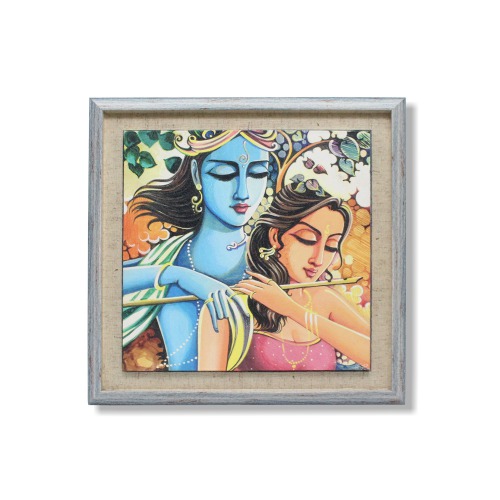 Gray Border Radha Krishna Canvas Painting Photo Frame ( 15 x 15 inches ) | For Home Decor