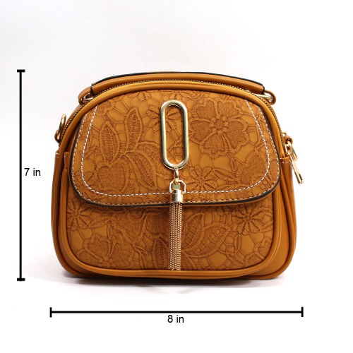 Brown Saddle Bag- Scotch Flower Embossed Bag For Women | Women Bags| Sling Bag