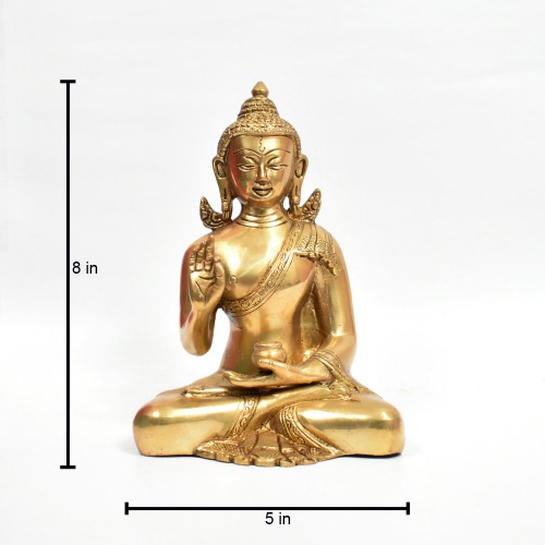 Brass Sitting Buddha Idol for Home Decor, Lord Peace Buddha Decoration for Living Room & Gifting Statue Showpiece; Good Luck Gift