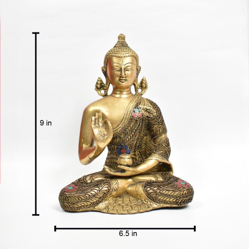 Designer Red And Blued Stoned Designer Shal Buddha Murti | Lord Gautam Buddha Statue Big Size Idols Decorative Showpiece