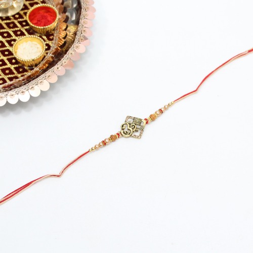 Golden Colour Om Sqaure Shape Elegant Rakhi | Band for Beloved Brother | Raksha Bandhan | Rakhi For brother