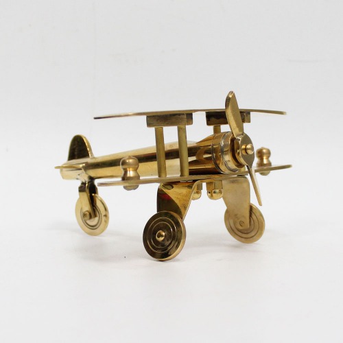 Brass Aeroplane Model Showpiece, Antique Table Top Miniature Decorative Showpiece for Home Decor & Office Table with Gold, Glossy and Shiny Finish