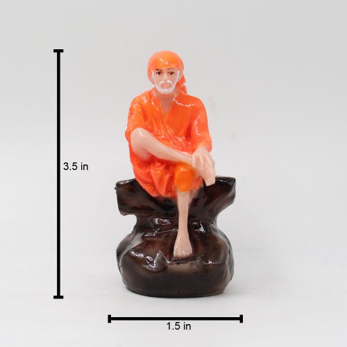 Glossy Orange Sai Baba Sitting On Stone , Sai Baba Statue For Pooja Room Home Temple idol