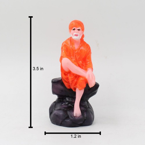 Sai Baba Sitting On Stone Idol Shirdi Sai Baba Fiber Idol for Pooja Home Decoration