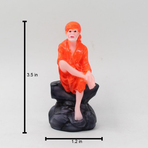 Small Orange Sai Baba Sitting On Stone Fiber Sai Baba, Orange Colour, Fiber Idol, Medium Size 3.5