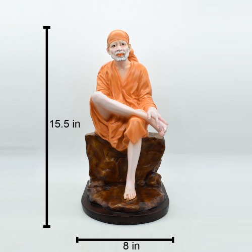 Large Orange Sai Baba Sitting On Stone Sai Baba Idol/Murti for Home and Office Decor