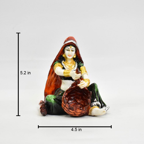 Green and Orange Rajasthani Lady Decorative Showpiece