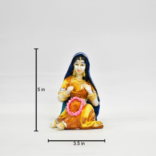 Rajasthani Lady Sitting Rajasthani Style With Flower Polyresin Statue | Rajasthani Traditional Style Doll Statue