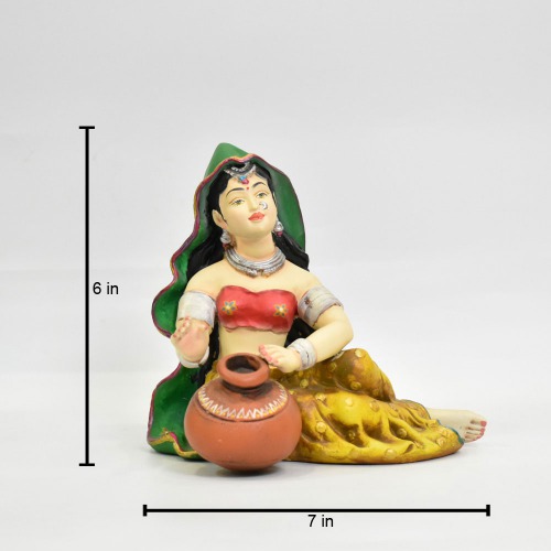 Polyresine Matka Women Rajasthani Showpiece For Home Decor