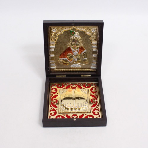 Gold Plated Krishna Ji Charan Paduka With Box For Puja