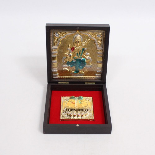 Gold Plated Saraswati Ji Charan Paduka With Box For Puja