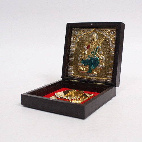 Gold Plated Saraswati Ji Charan Paduka With Box For Puja