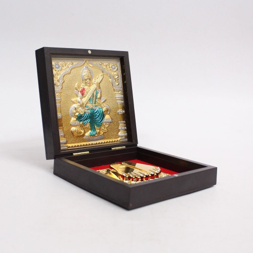 Gold Plated Saraswati Ji Charan Paduka With Box For Puja