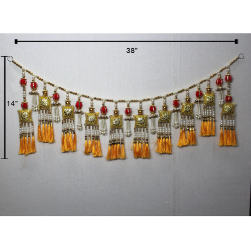 Golden Beads & Tassel Toran for Main Door Online | Door Hanging Toran Online | For Diwali entrance decoration, Party, House Warming etc