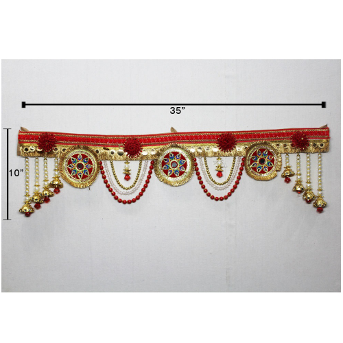 Fabric Zari Border Lace with Beads Toran for Main Door Online | Door Hanging Toran Online | For Diwali entrance decoration, Party, House Warming etc