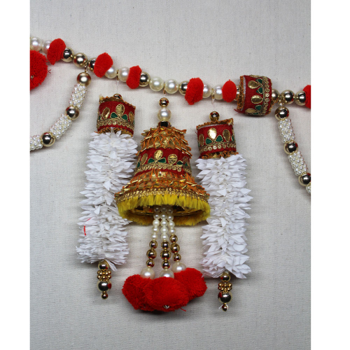 Pom Pom Toran with White Flower Gajra & Bell | Main Door Toran Online | Door Hanging Toran Online | For Diwali entrance decoration, Party, House Warming etc