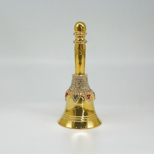 24K Gold Plated Brass Bell/Ghanti with Triangle Diamond Design