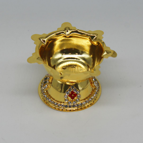 24k Gold Plated Diya with Diamond Design and 7 Slots