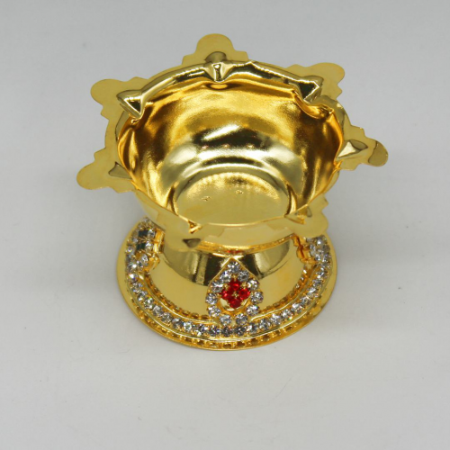 24k Gold Plated Diya with Diamond Design and 7 Slots