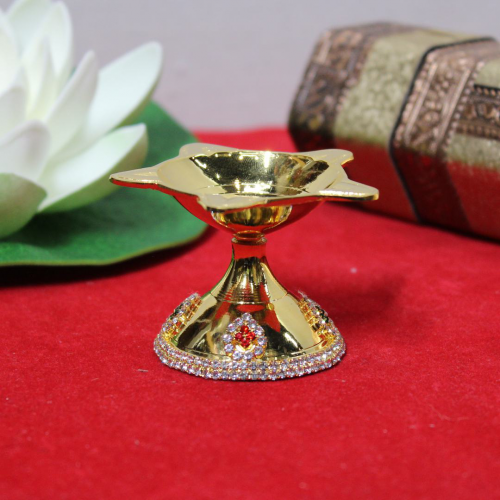 24k Gold Plated Diya with Diamond Design and 5 Slots