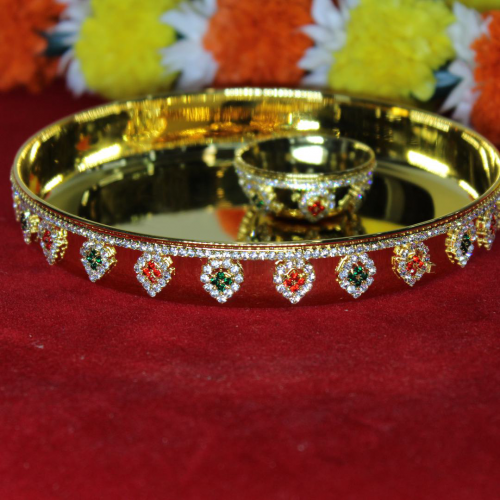 24K Gold Plated Brass Thali with Bowl and Paan Diamond Design