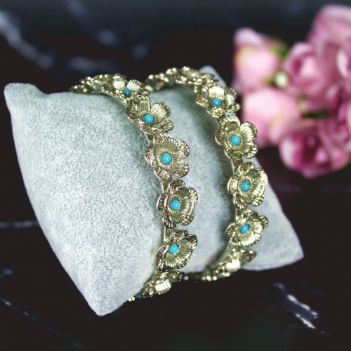 Oxidized Silver Jewellery Bangle Set with Flower design and Blue Stone for Girls and Women