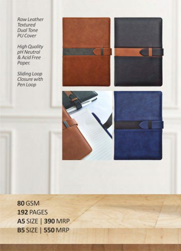 Posh | Raw Leather Textured Dual Tone Stylish Diary | Modern Designer Day to Day Journal with a Sliding Loop Closure