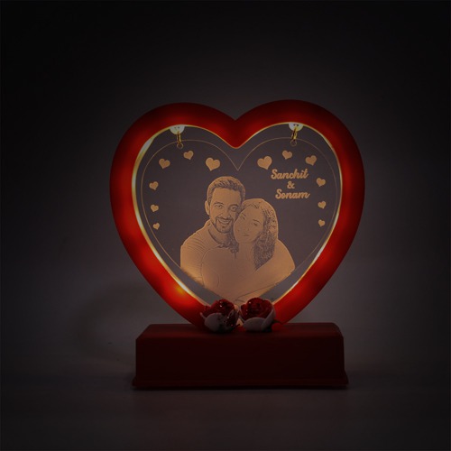 Heart Shape Plaque With LED Lights | Customised LED Photoframe with Personalized Photo Frames For Home & Bedroom Decorative Light Frame Set